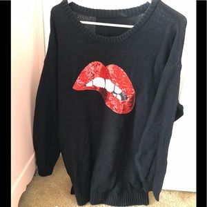 Red lip sequin long sleeve top